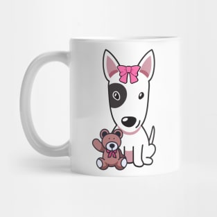 Cute bull terrier holds a teddy bear Mug